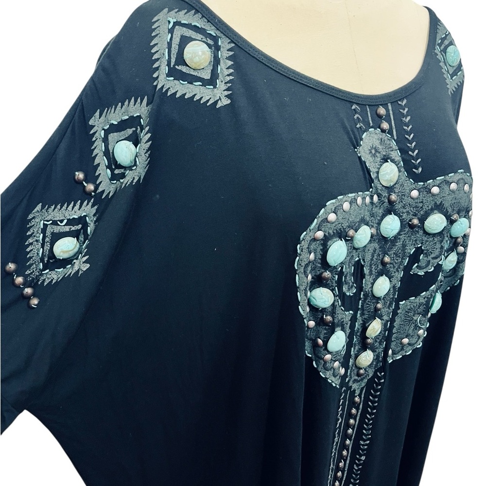 Double D Ranch Black Long Sleeve Dress with Turquoise Embellishments Size XL - Picture 3 of 6